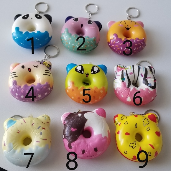 KAWAII Character Kechain Donuts Slow Rising Stress Relief Squishy Keychain - Picture 1 of 14